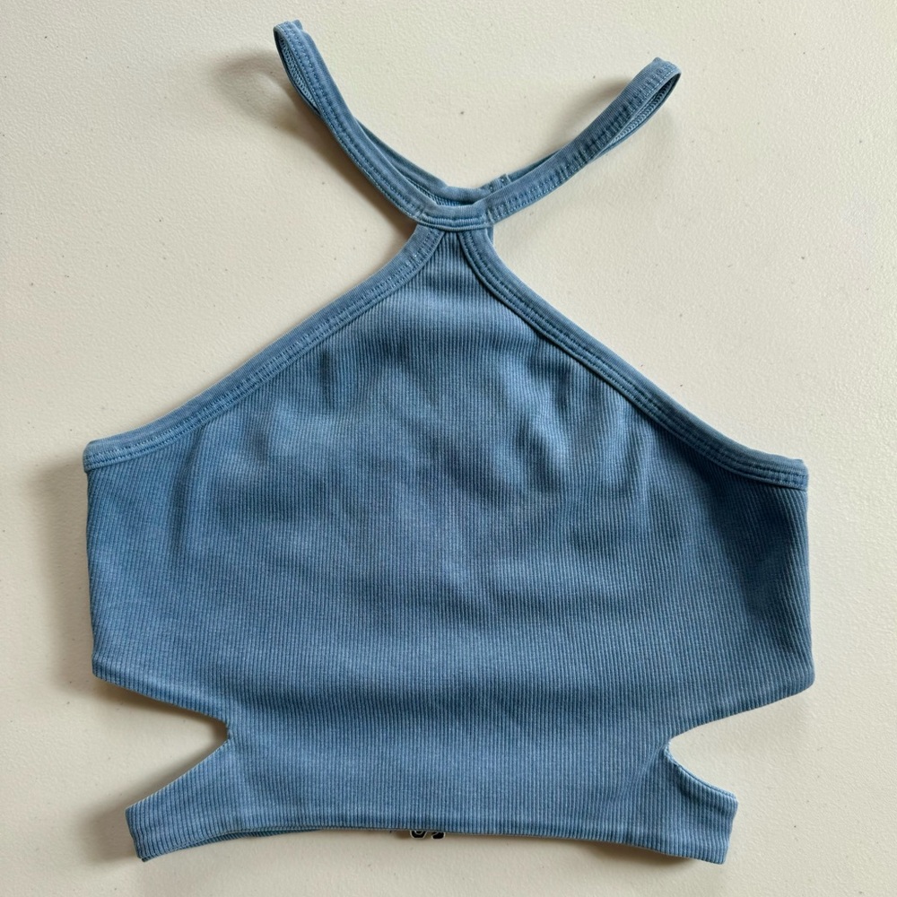 Electric & Rose Ribbed Blue Halter Crop Top XS